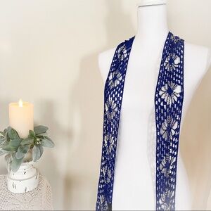 Guess Navy Blue Lace Neck Wrap Scarf with Silver Beadings